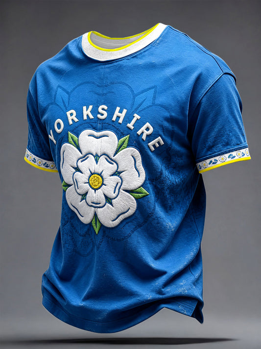 Men's Yorkshire Day White Roses Art Printed T-shirt