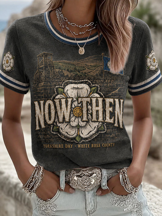Women's Yorkshire Day White Roses Art Printed T-shirt