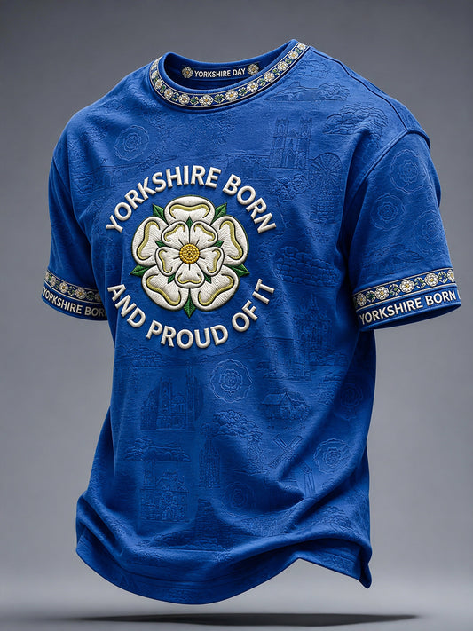 Men's Yorkshire Day White Roses Art Printed T-shirt