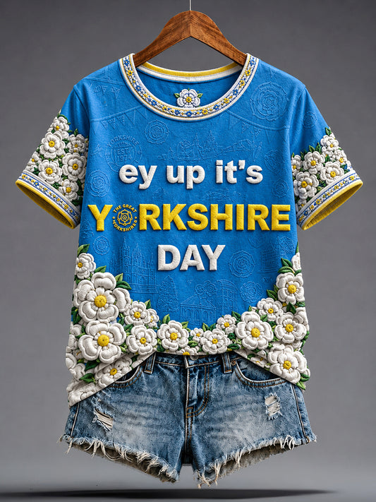 Women's Yorkshire Day White Roses Art Printed T-shirt