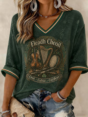 Women's Fleadh Cheoil na hÉireann Printed Mid-length Sleeves V-neck T-shirt