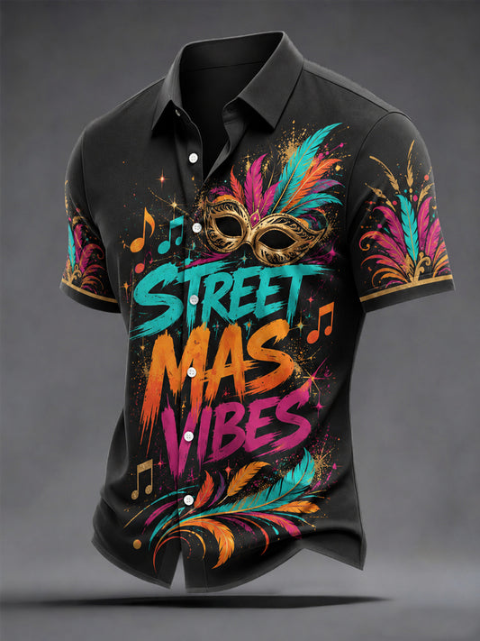 Men's Caribbean Carnival Print Casual Short Sleeve Shirt