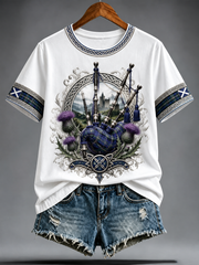 Women's Scottish bagpipe print short-sleeved T-shirt