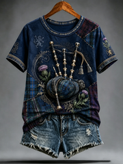 Women's Scottish bagpipe print short-sleeved T-shirt