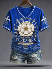 Women's England Yorkshire Day White Roses Art Printed T-shirt