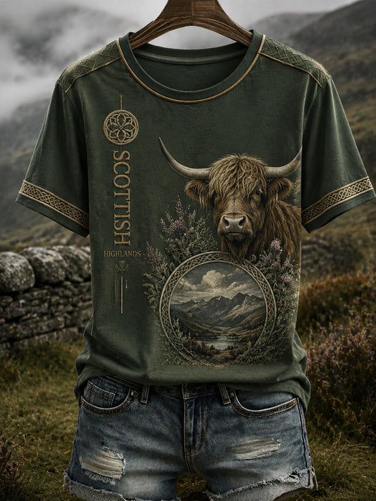 Women's Scottish Highland Cattle Printed V-neck T-shirt