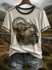 Women's Scottish Highland Cattle Printed V-neck T-shirt