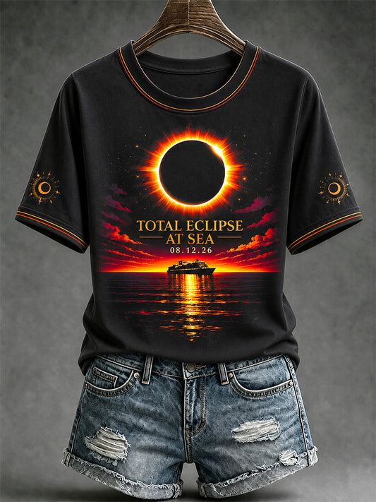 Women's Total Solar Eclipse In 2026 Print Casual Tee