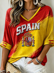 Women's Mid-length Sleeves V-Neck T-Shirt