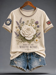 Women's Yorkshire Day White Roses Art Printed T-shirt