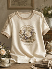 Women's England Yorkshire Day White Roses Art Printed T-shirt