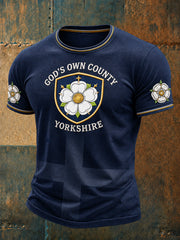 Men's Yorkshire Day White Roses Art Printed T-shirt