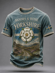 Men's Yorkshire Day White Roses Art Printed T-shirt