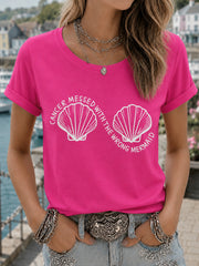 Women's Pink Wig Mermaid March Breast Cancer Awareness Print T-shirt