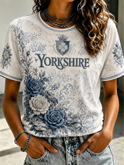 Women's Yorkshire Day White Roses Art Printed short-sleeved T-shirt