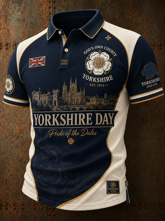 Men's Yorkshire Day White Roses Art Printed polo shirt