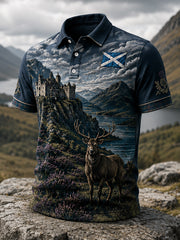 Men’s Scottish Castle Tartan Print Polo Shirt