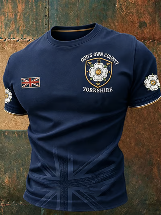 Men's England Yorkshire Day White Roses Art Printed short sleeves t-shirt
