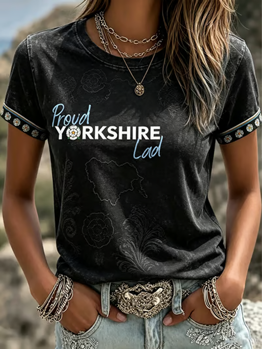 Women's England Yorkshire Day White Roses Art Printed short-sleeved T-shirt