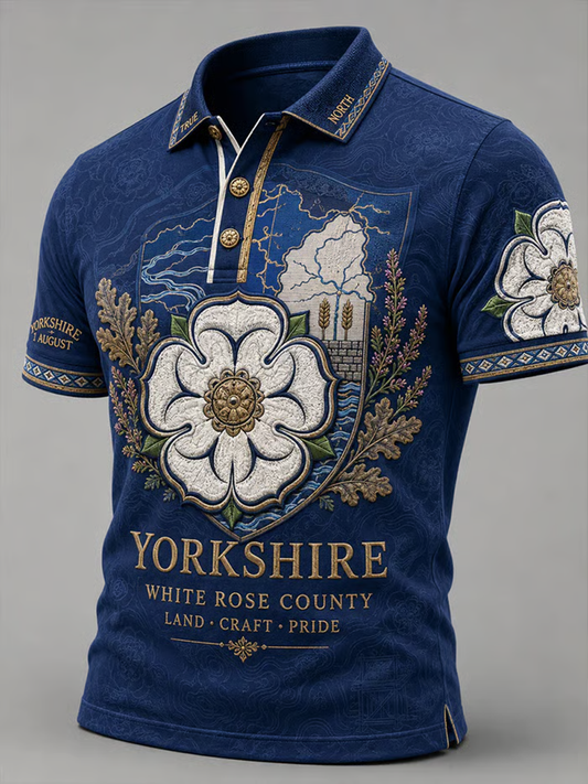 Men's England Yorkshire Day White Roses Art Printed polo shirt