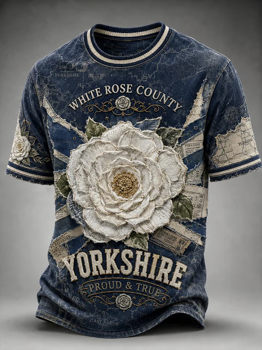 Men's England Yorkshire Day White Roses Art Printed short sleeves t-shirt