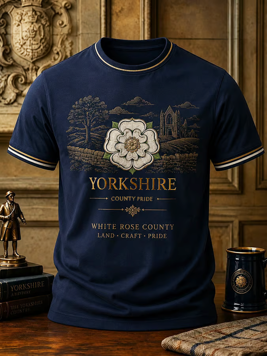 Men's England Yorkshire Day White Roses Art Printed short sleeves t-shirt