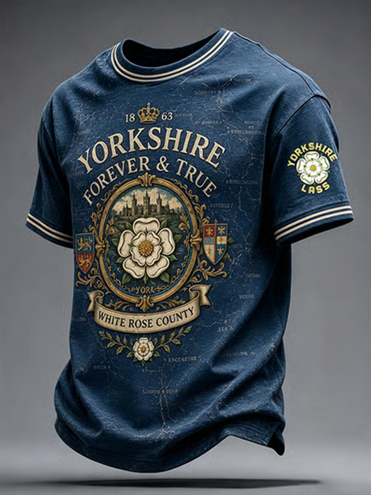 Men's England Yorkshire Day White Roses Art Printed short sleeves t-shirt