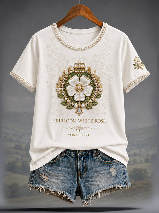 Women's Yorkshire White Roses Art Printed T-shirt