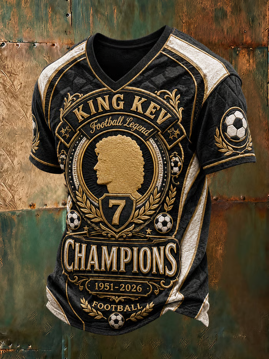 Men's Rip King Kev 7 England Football Lover Printed V-neck T-shirt