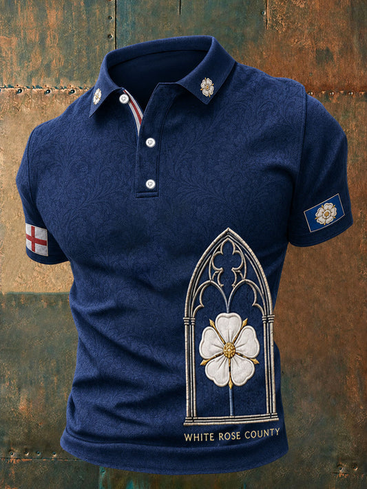 Men's Yorkshire Pride White Roses Art Printed  Casual Tops