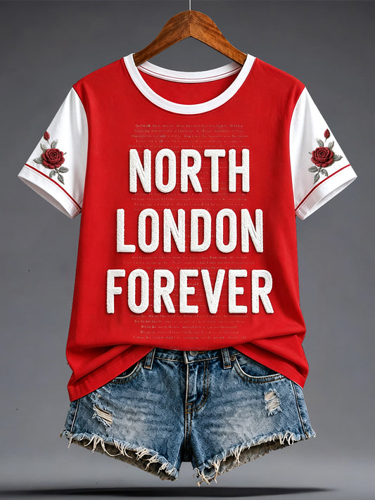 Women's UK London Football Lover Roses Art Printed T-shirt