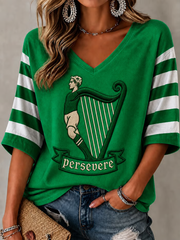 Women's football Lover Celtic Printed Mid-length Sleeves V-Neck T-Shirt