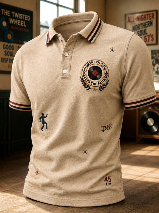 Men's Retro Northern Soul Print Casual Polo Shirt