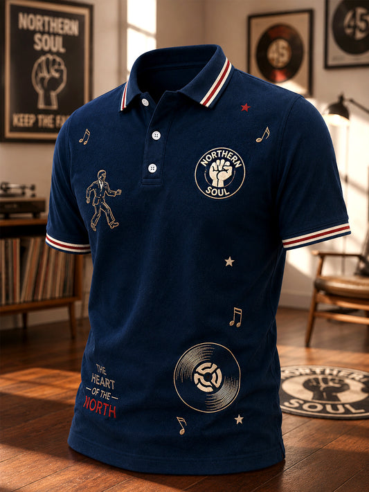 Men's Retro Northern Soul Print Casual Polo Shirt