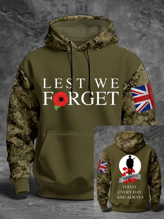 Men's 11th November Remembrance Day LEST WE'S FORGET Remembrance Hoodie