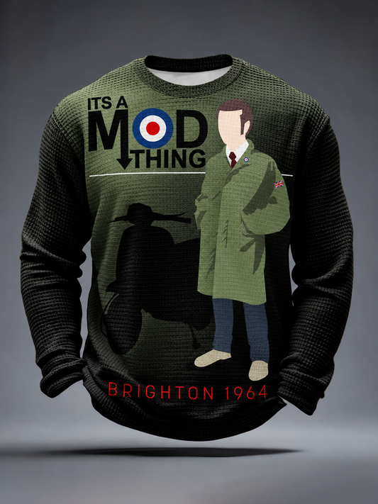 Men's Mods Culture UK Music Lover Printed Waffle Long Sleeve T-Shirt