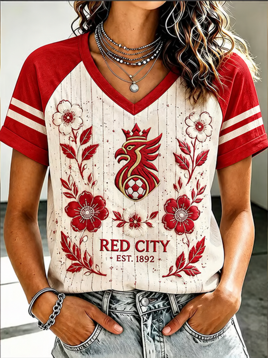 Women's Gift For Soccer Fans Liverpool Print V-neck off-shoulder short-sleeved T-shirt