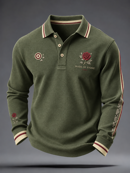 Men's Lemon Roses Music Lover Printed long sleeve polo