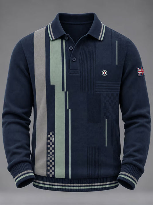 Men's UK Music Lover Mods Art Printed long sleeve polo
