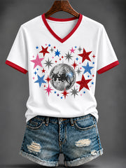 Women's British Music Printed V-neck T-shirt
