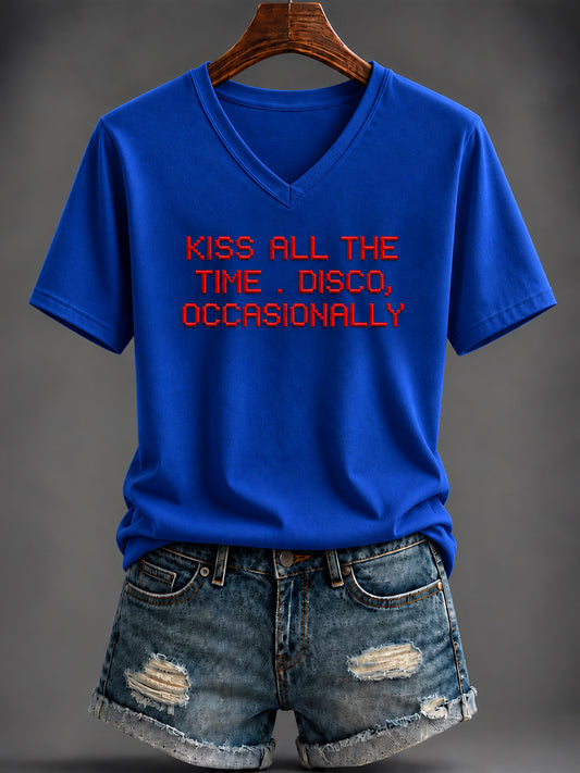 Women's British Music Printed V-neck T-shirt